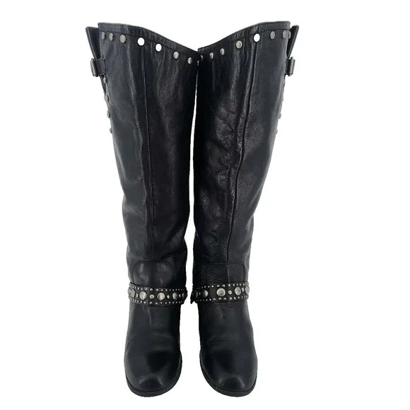 DV BY DOLCE VITA BLACK STUDDED HARNESS Biker Boots Women 9.5 - Picture 3 of 8